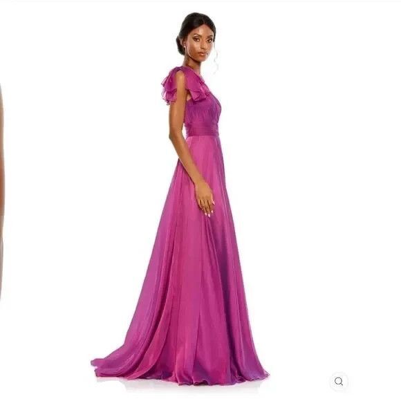 Mac Duggal High Neck Maxi Gown Dress Chiffon Raspberry Pink Sz 14 NWT - Picture 4 of 9